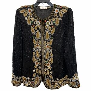 Laurence Kazar Silk Black Beaded Jacket
